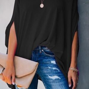 Rosiedress Loose V Neck Batwing Sleeve Solid T Shirt