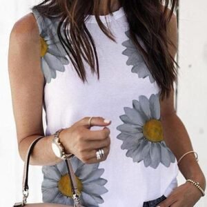 Rosiedress Crewneck Sleeveless Sunflower Tops