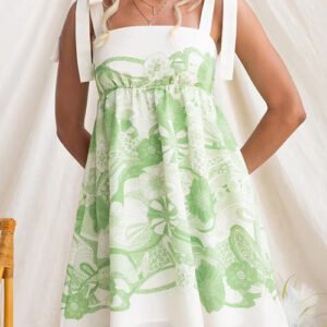 Rosiedress Bow Shoulder Sleeveless High Waist Floral Print Mini Dress
