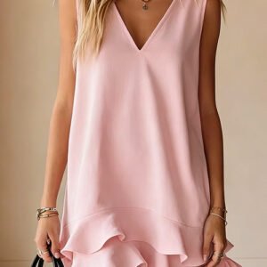 Rosiedress V Neck Sleeveless Ruffle Layered Mini Dress