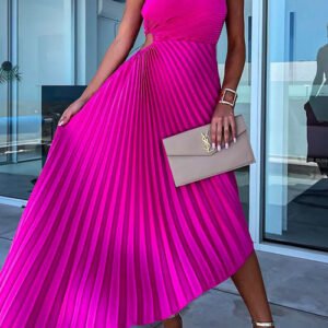 Rosiedress One Shoulder Cut Out Waist Irregular Pleated Party Dress