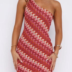 Rosiedress One Shoulder Sleeveless Color Block Crochet Mini Dress