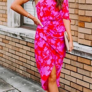 Rosiedress One Shoulder Waisted Ruched Floral Dress