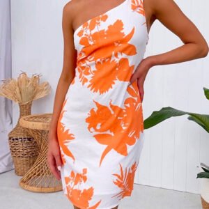 Tie Knot One Shoulder Printed Mini Holiday Dress