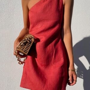 Rosiedress Sue One Shoulder Cotton Linen Mini Dress