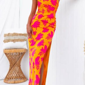 Rosiedress One Shoulder Side Split Printed Cami Maxi Dress