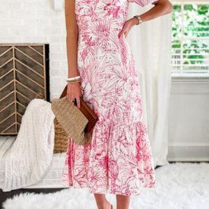 One Shoulder Printed Ruffle Midi Party Dress